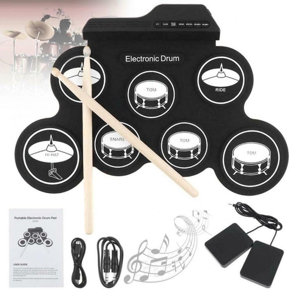 1 Box with Sound Effect Pattern Electronic Drum Set 7-Pads Folding Music Drums for Beginner Practice