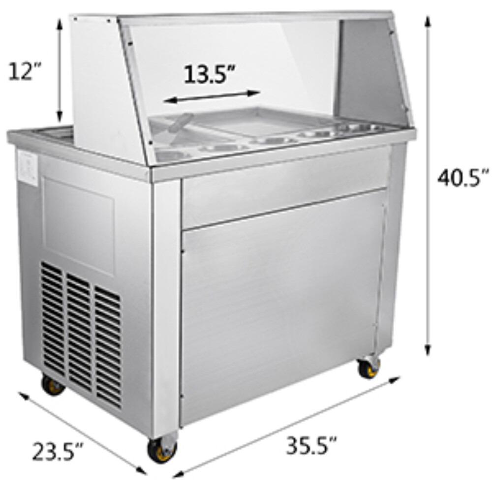 Commercial Rolled Ice Cream Machine, 1000W Fried Yogurt Maker, Double-Layer Dust Cover & Feeding Cups Included