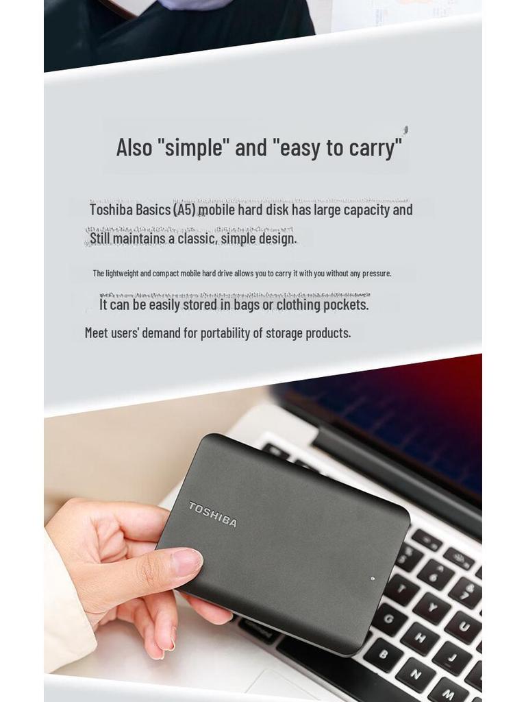 Мобильный жесткий диск Toshiba 1 ТБ/2 ТБ A5 черного цвета, USB 3.2, 2,5", совместимый с Mac, тонкий и легкий