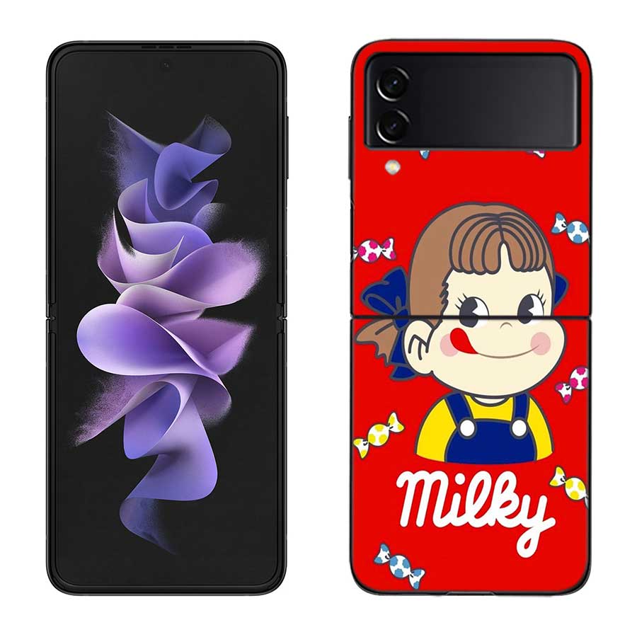 F-Fujiya M-Milky P-Peko C-chan Мультяшный Чехол для Телефона для Samsung Z Flip 7 6 5G Galaxy Z Flip 5 4 3 Черный Жесткий Чехол Роскошный ПК