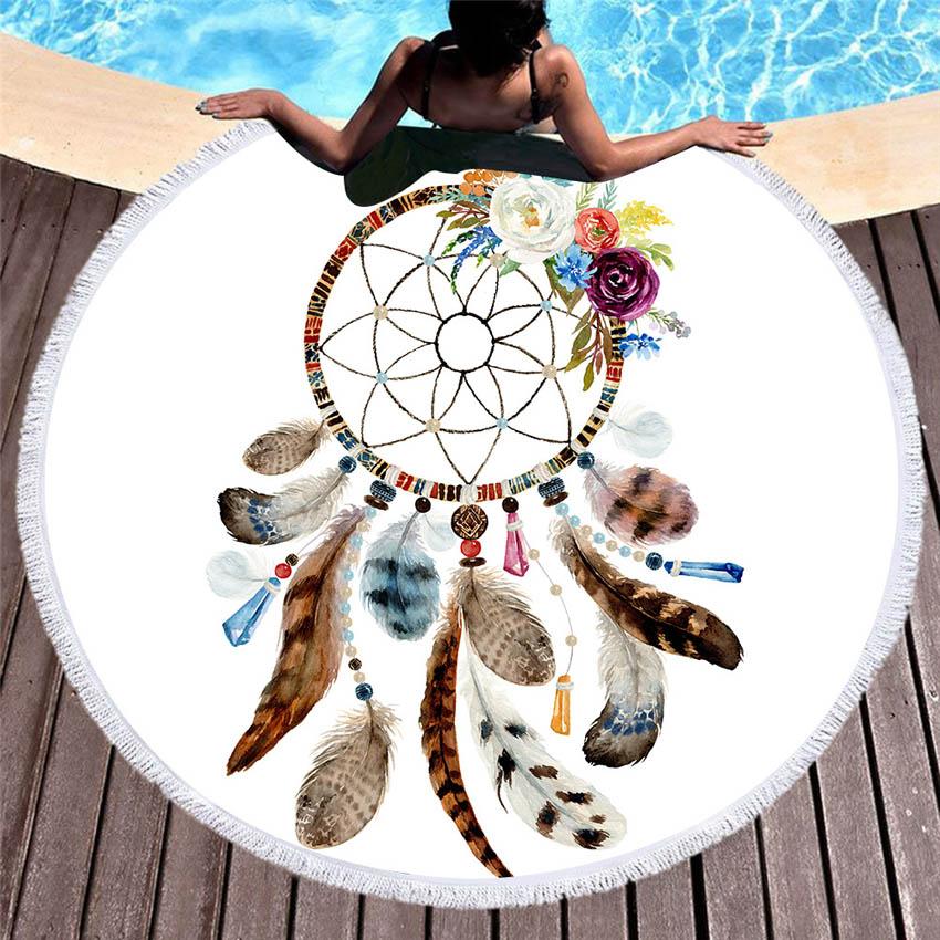 Ловец снов Летние круглые пляжные полотенца Богемское полотенце для душа и ванны Круглый коврик для плавания и йоги для пикника Накидка на бикини Салфетка для пляжа