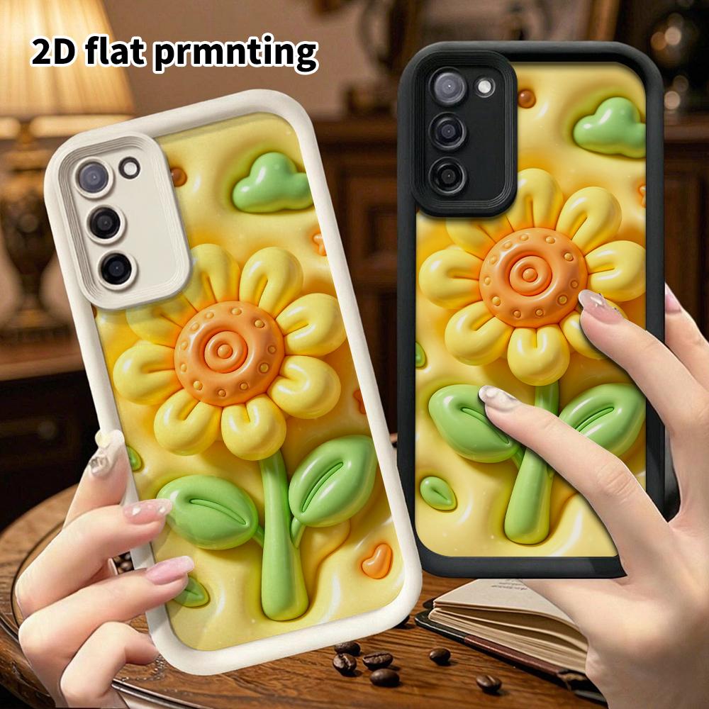Phone Case: 2D flat design suitable for Samsung Galaxy A34 A35 M05 M06 S20 S22 S21 FE Plus 5G protective case, sunflower and little bee, perfect holid
