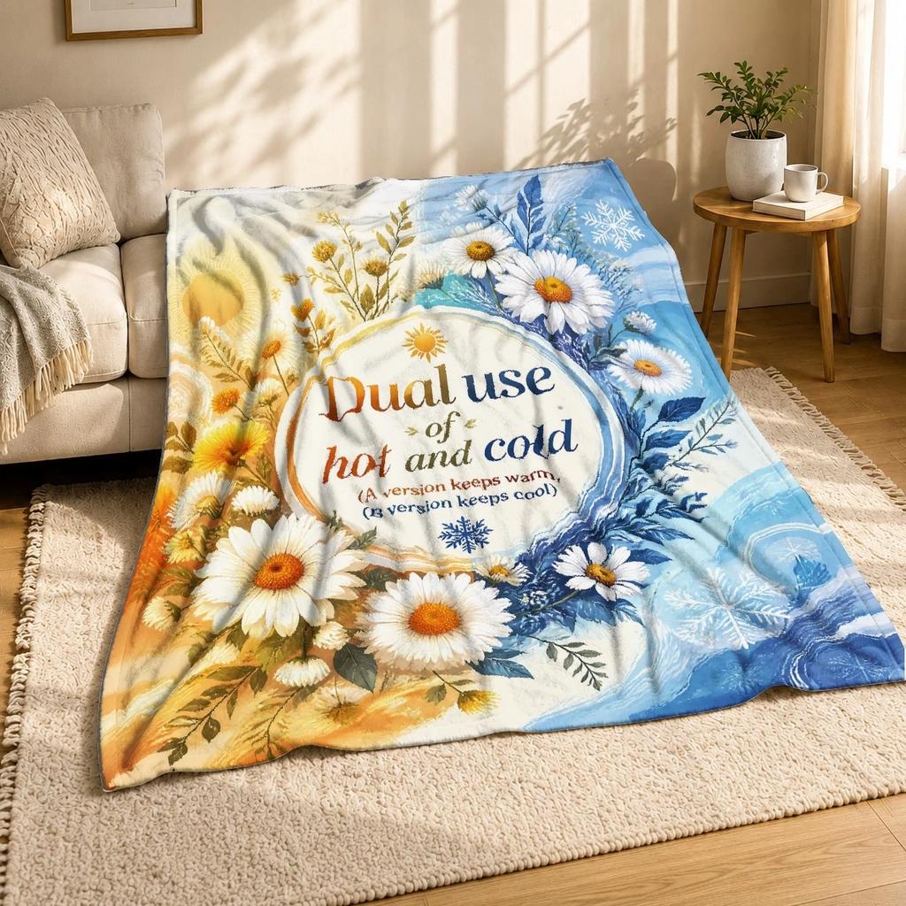 Hot And Cold Daisy Field Coral Fleece Blanket Floral Contrast Decor