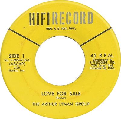 7-дюймовая пластинка ARTHUR LYMAN GROUP - Love For Sale H5066X45 HIFI 1963 США Джаз Б/у