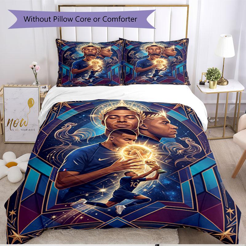 3pcs Duvet Cover Set (1*Duvet Cover + 2*Pillowcase, Without Core), Kylian Mbappe Print Soft All‑Season Bedding Set, Home Bedroom Decor Gift