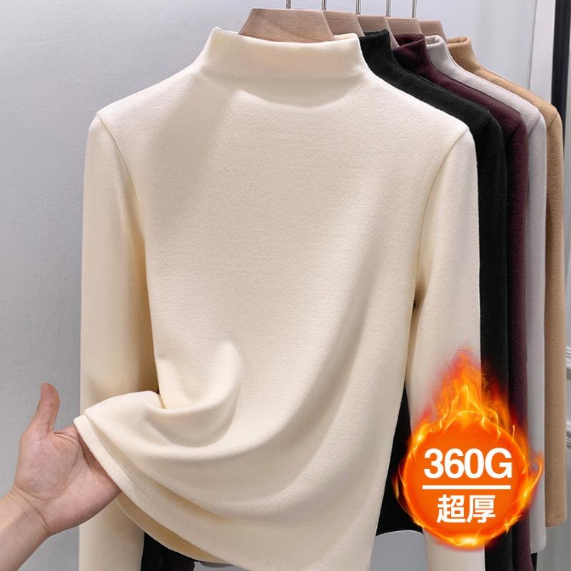 Semi-turtleneck German Velvet Bottoming Shirt with Women's Autumn and Winter Velvet Thickened New Abraded Slim-fit Top