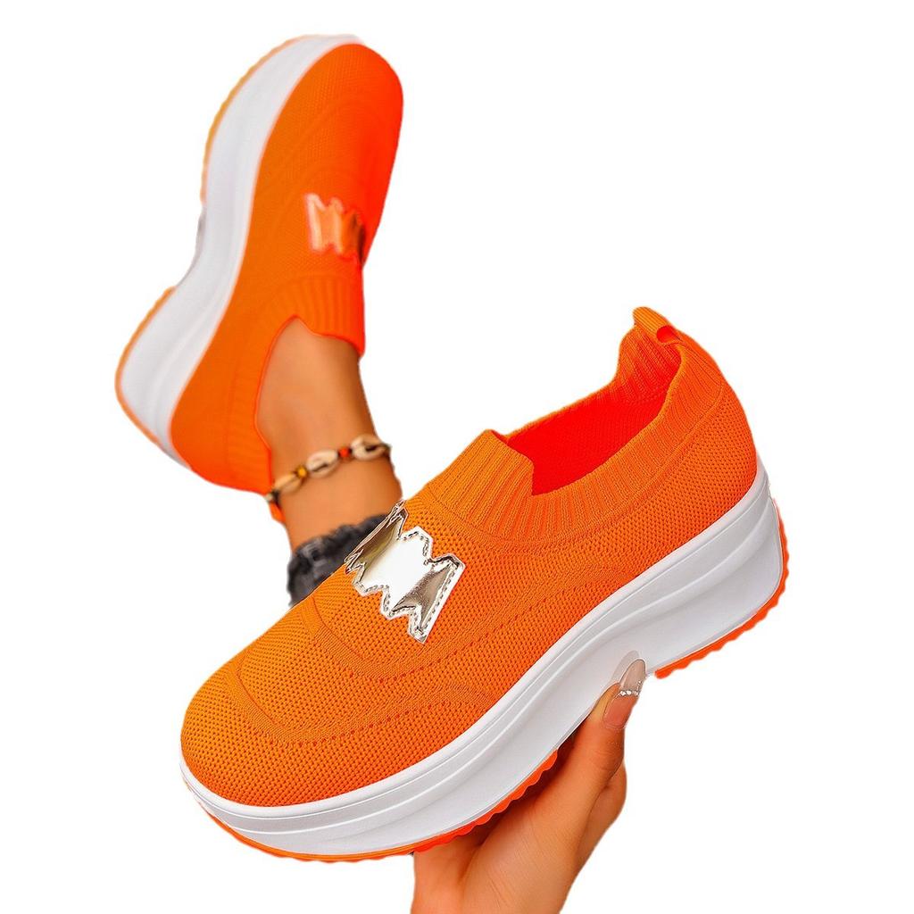 Весна 2025 Новое поступление Женские кроссовки на толстой подошве, увеличивающие рост, дышащие, из материала Flyknit