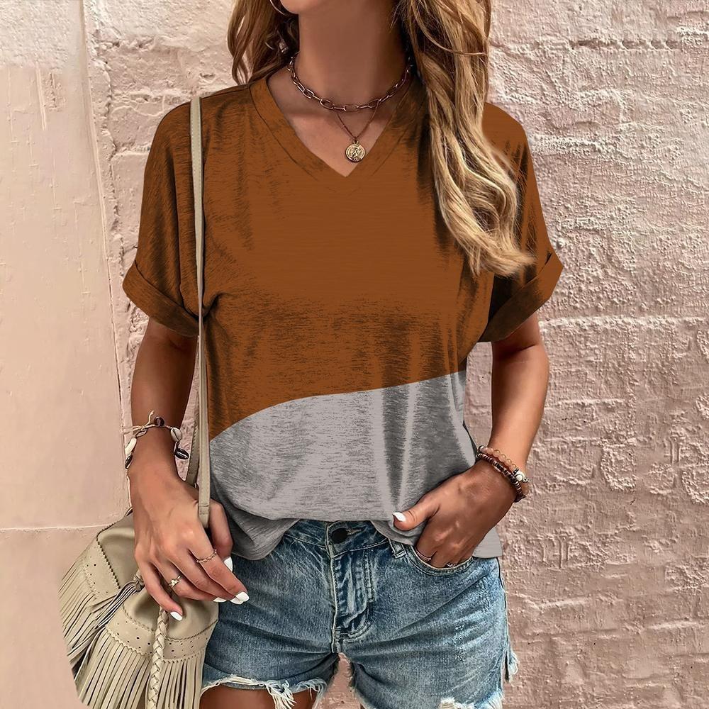New In T Shirt For Women Summer Casual Short Sleeve V-Neck Tee Fashion Streetwear Female Oversized Clothing Women's T-Shirts
