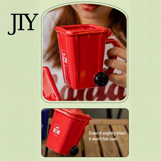 Waste Classification Cup Trash Can Ceramic Mug, with Lid Mini Recycling Bin, Novelty Eco-friendly Desk Mug Bin Shaped Drinking Tea Cup, for