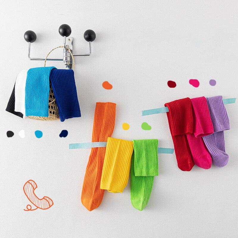 Однотонные яркие цвета, осенне-зимние высокоэластичные длинные носки до колена для маленьких девочек и мальчиков, полосатые чулки в рубчик выше икры