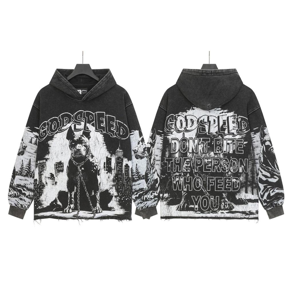 Худи с ретро-принтом 'God Bless America' в стиле рок-стрит, стиранное, повседневное, свободного кроя