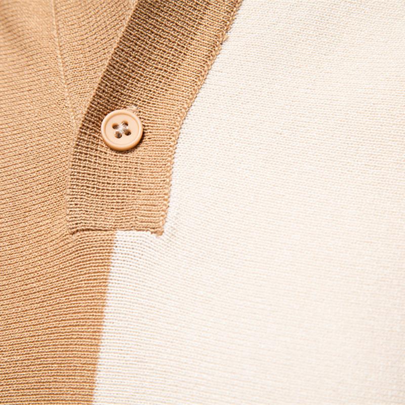 Camel 2025 Summer Embroidery New Men's Lapel Short Sleeved Knitted Polo Striped Patchwork Plus Size Short Sleeved Polo Shirt for Men