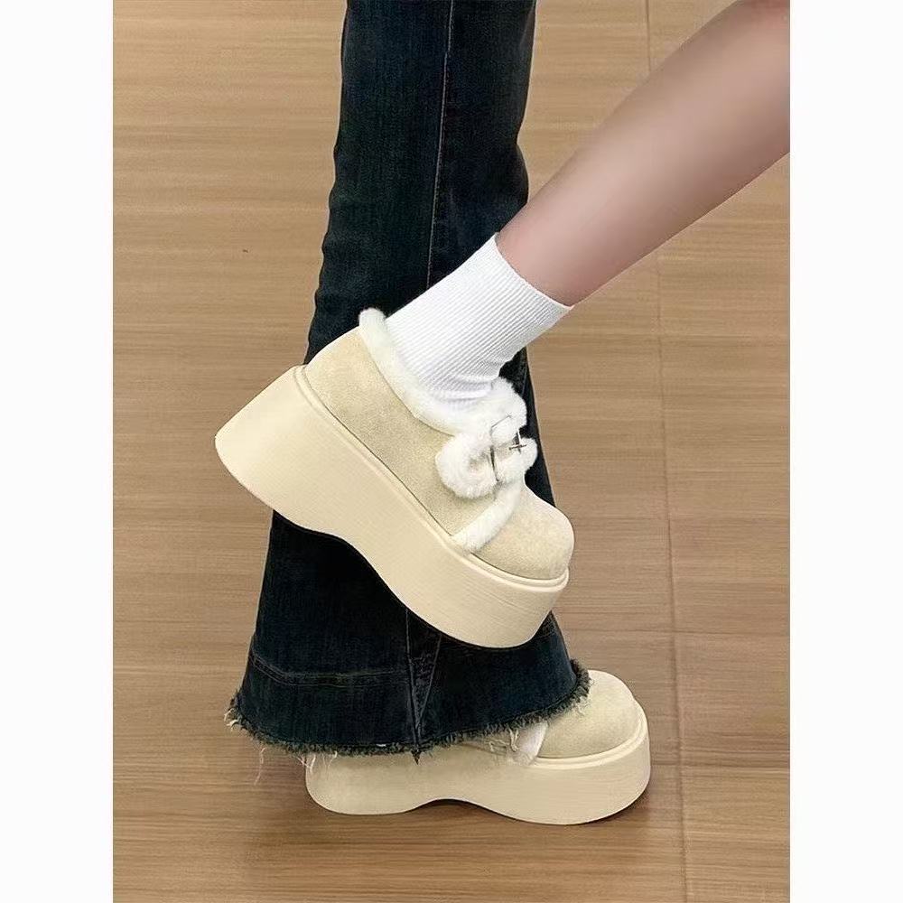 Спортивная и повседневная обувь маффин на толстой подошве Birkenstocks хлопковые туфли, новые маленькие теплые пушистые ботинки для зимы