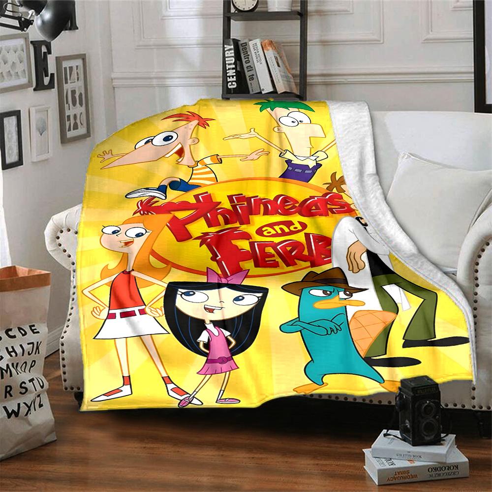 1pc Phineas and Ferb5 Blanket, Gift, for Men and Women, Soft Blanket, Good for Sofa Bed Couch Travel, Lightweight Flannel Blanket