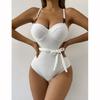 Solid Color Wavy Fabric Bikini Set Cover Up Swimsuit For Women Push Up Ruffle One Pieces Swimwear Beach Bathing Suits