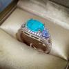 New Stamp High Quality Paraiba Ring Fashion Blue Zirconia Women's Ring Wedding Engagement Jewelry Gift