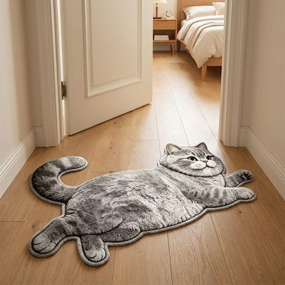 2D Cat-Shaped Area Rug Non-Slip Cartoon Carpet Cute Home Decor Carpet Living Rooms