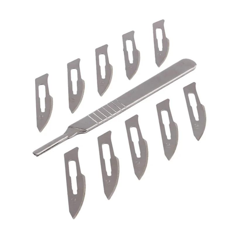 10 шт., хирургические лезвия для скальпеля из углеродистой стали, долото, инструмент для рассечения печатных плат + 1 шт., ручка