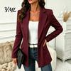 Lady Work Jacket Women Striped Blazer with One Button, Breathable Business Casual Outerwear Jacket, Long Sleeves Notch Lapel Collar Coat for Fall