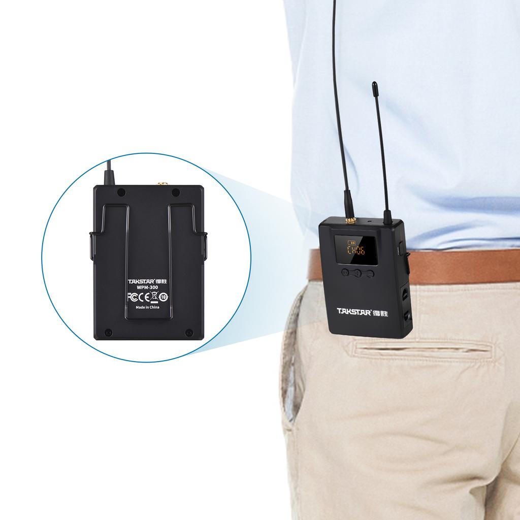 Takstar Беспроводной аудиоресивер WPM-300R с наушниками-вкладышами, поясной УВЧ-приемник, цифровой светодиодный