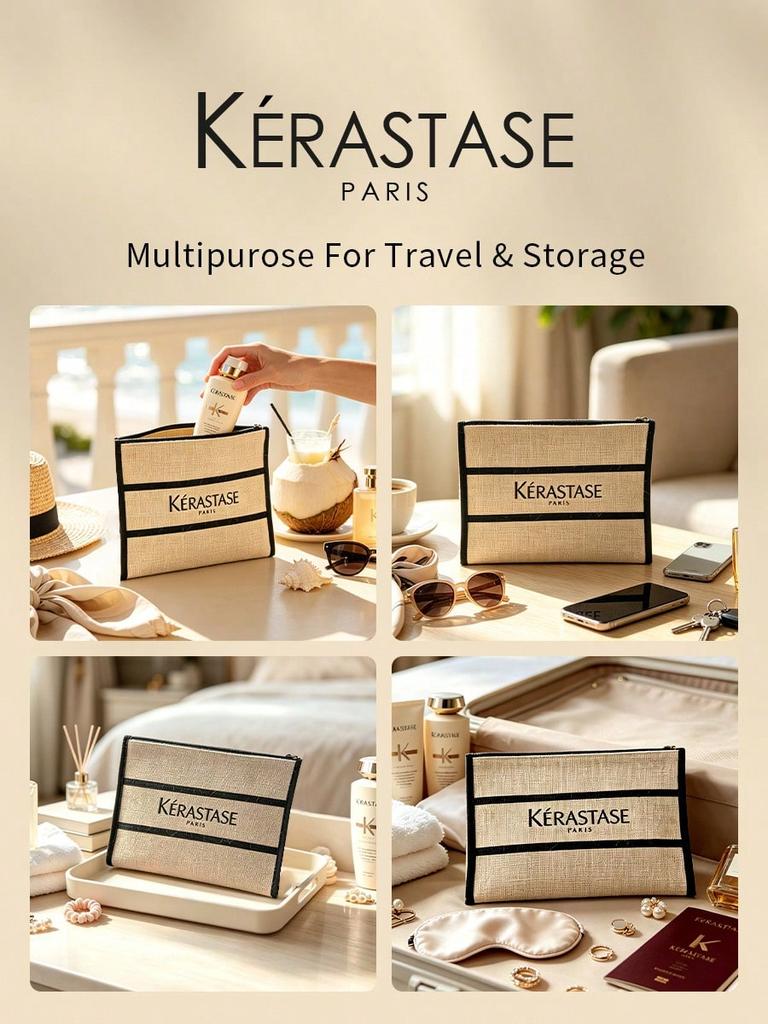 Kerastase Подарочная мешковина Косметичка, Плетеная сумка для хранения макияжа на молнии 26*19 см для ухода за кожей, ухода за волосами, дорожный органайзер
