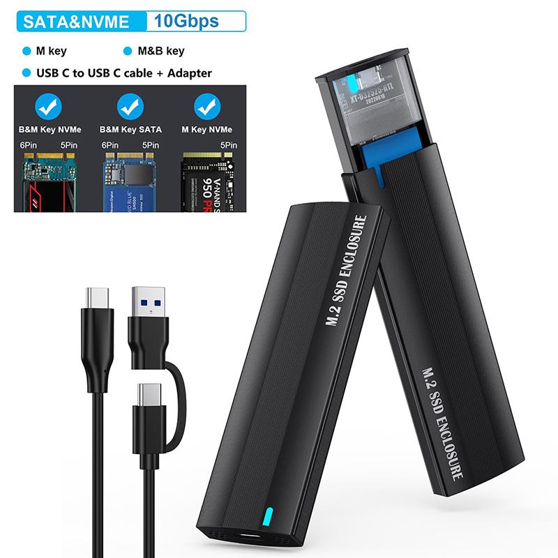 Корпус для внешнего SSD M.2 NVMe PCIe / NGFF SATA с двойным протоколом, 10 Гбит/с, USB Type-C, поддержка ключей M и B&M