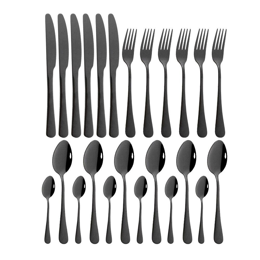 24 шт./компл., набор столовой посуды из нержавеющей стали, черное золото, нож, вилка, кофейная ложка, набор столовых приборов, кухонная посуда, наборы столового серебра