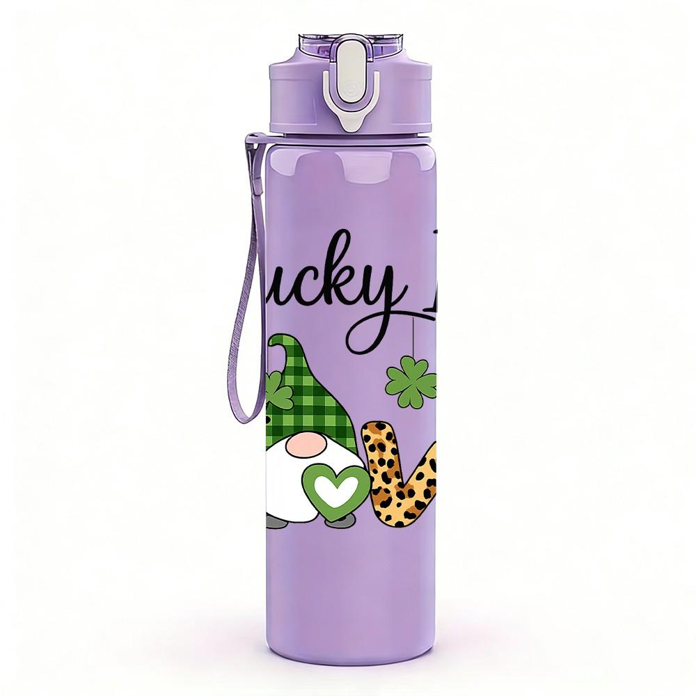 1PC Lucky In Love Letter Print 750ml Color Plastic Sports Water Bottle Leakproof Flip Straw Lid Suitable for Sports Office Home Use