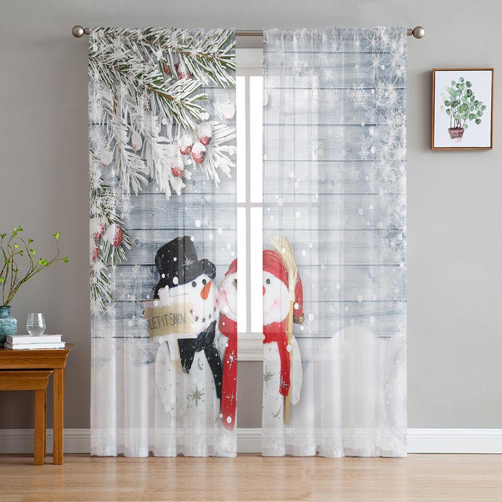 Рождественские Зимние Снеговики Снежинки Прозрачные Шторы Рождественские Украшения Для Дома Оконные Тюль Шторы Для Гостиной Спальни