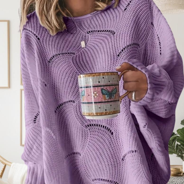 Women New Casual Fashion Hollow Hook Sweater Big Size Loose Solid Color Knit Sweater