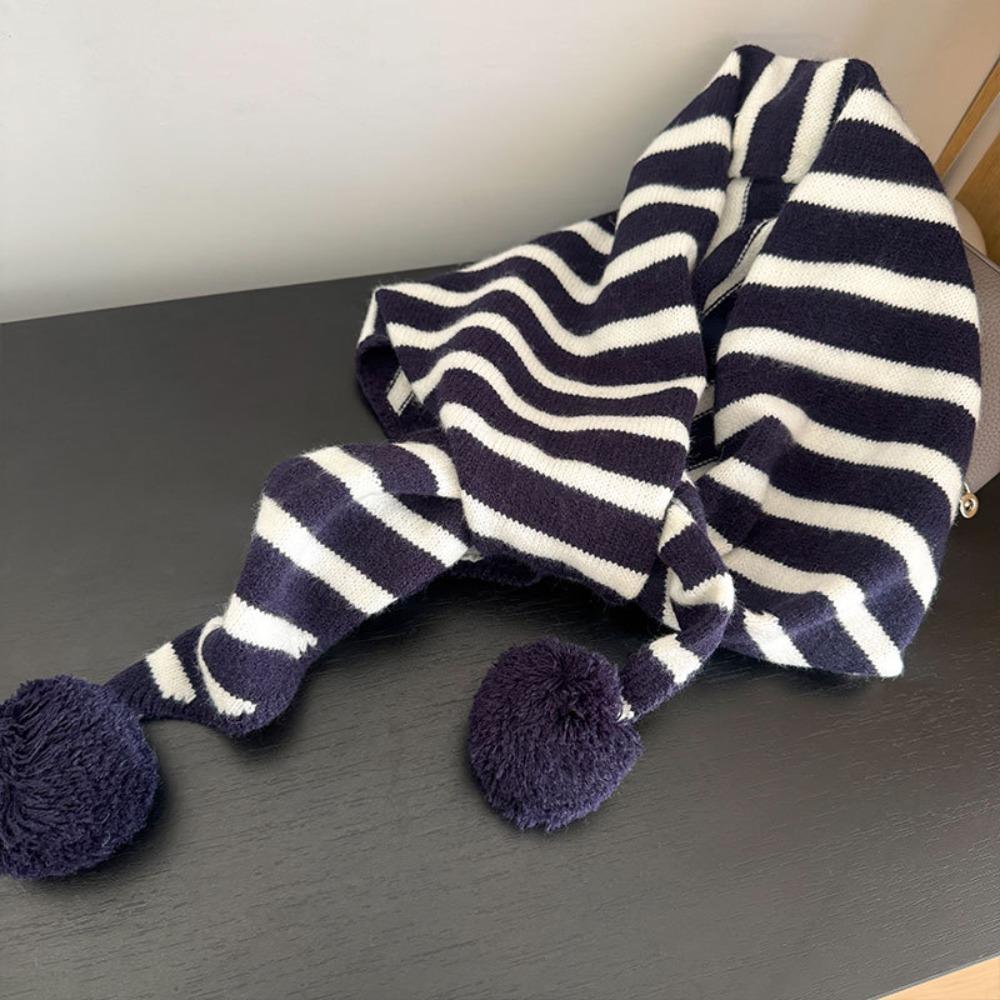 Long Triangular Knitted Shawl Thicken Stripe Scarf Simple Winter Cashmere Scarves Women/Men