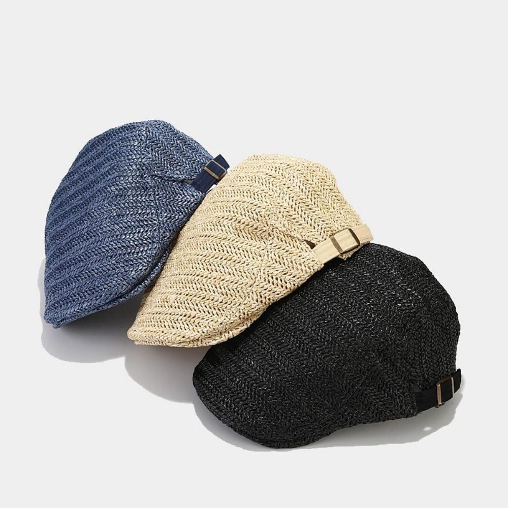 Flat Straw Beret Vacation Painter Beret Breathable Straw Newsboy Cap Unisex