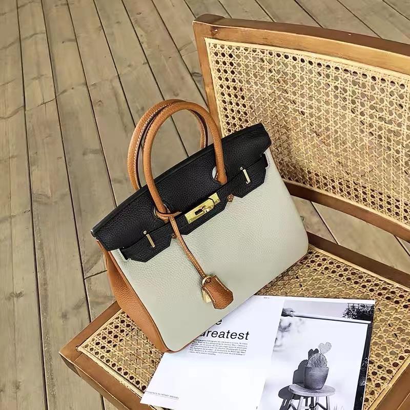 Сумка на плечо из коровьей кожи Colorblock Platinum Lychee Grain 2024 года — повседневная сумка для поездок на работу