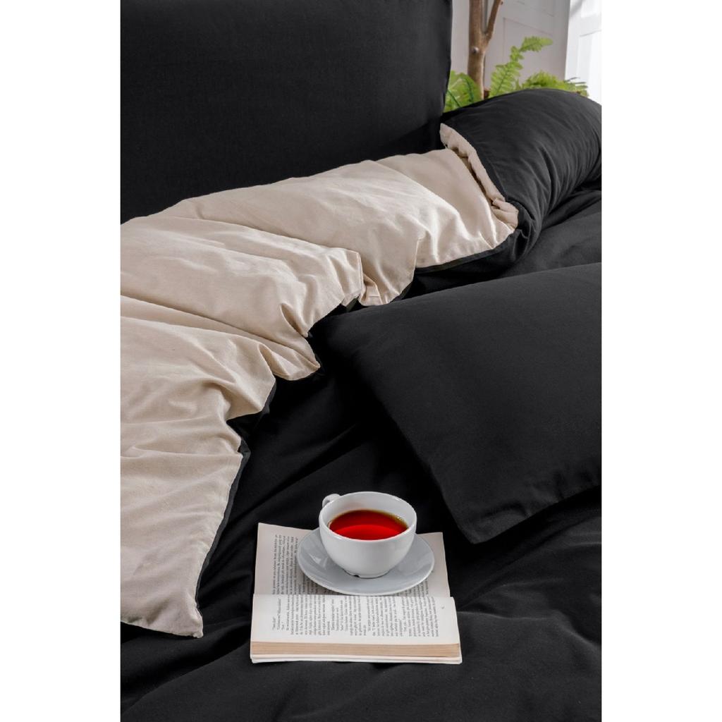 White Square Anthracite Single Duvet Cover Set With Rubber Sheet And 1 Pillow Case