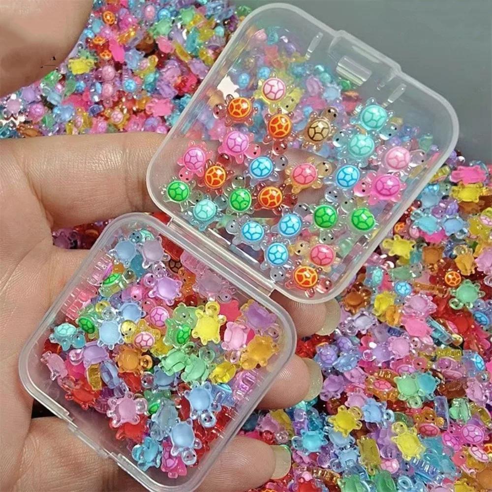 100Pcs Cartoon 3D Luminous Turtle Night Glow Dopamine Colored Mini Resin Animals DIY Miniature Figurines