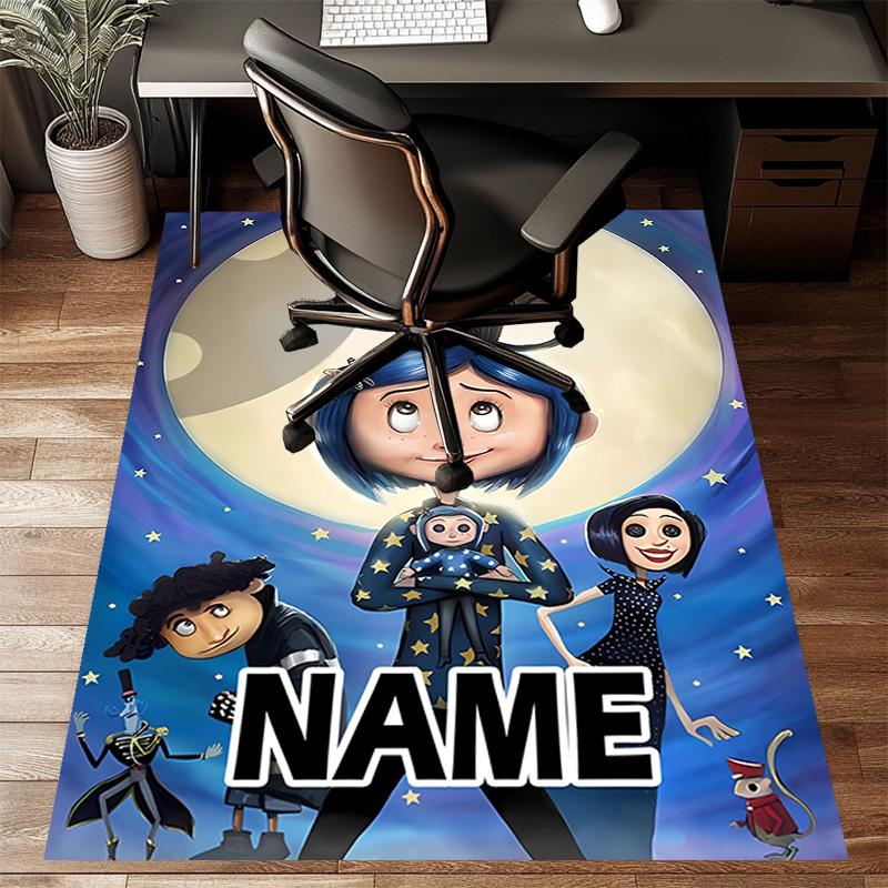 Custom Coraline Mat Personalized Name, Polyester Washable Indoor Entryway Rug, Gift for Christmas, Easter, Thanksgiving Day