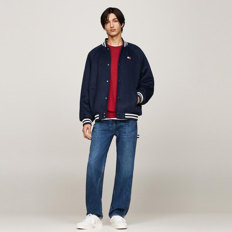 Tommy Hilfiger Пилот Шерстяная смесь Американская Свободная Бейсбольная Хлопковая Куртка Мужские куртки Темно-синий DM0DM20685