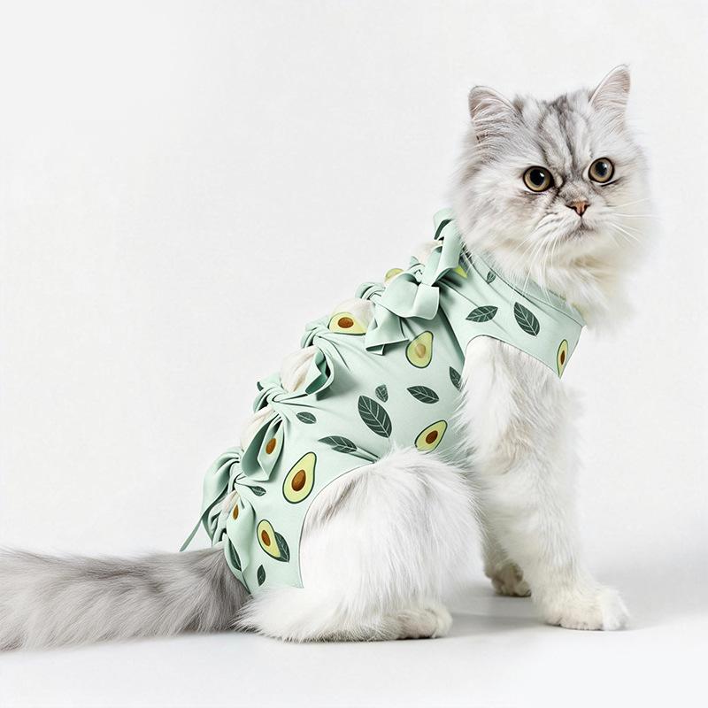 Avocado Print Cat Recovery Suit Breathable Anti-Lick Surgical Suit for Cats Kittens