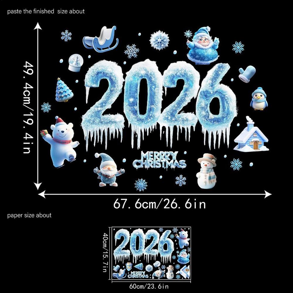 Праздничные наклейки на окна 2026 Ледяная снежинка Милые наклейки Снежинка Наклейки на окна Рождественские украшения Для стекла Зеркала Двери Автомобиля