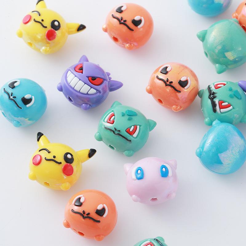 12Pcs Pokémon Bead Diy Mobile Phone Strap Keychain Refrigerator Magnet Resin Pocket Small Doll Student Party Gift