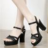 Сандалии на высоком каблуке, толстый каблук, водонепроницаемая платформа, универсальная, тонкий ремешок, летняя мягкая кожа, удобная и увеличивающая рост обувь