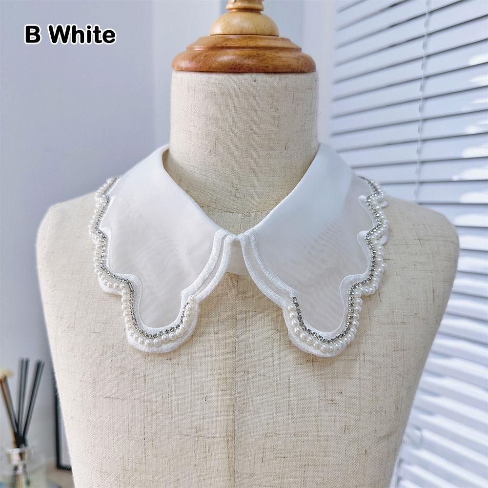 Imitation Pearl Fake Collar Versatile Lace Up Shawl Insignia Women's Lace Collar White Studded Mesh Shirt Collar Accessory Women