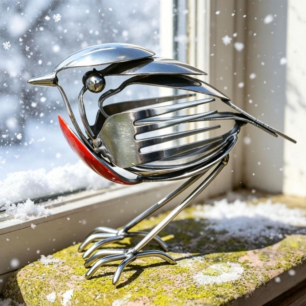 Eco-friendly Scrap Metal Bird Statue Handmade Recycled Bird Ornament Desk Decor