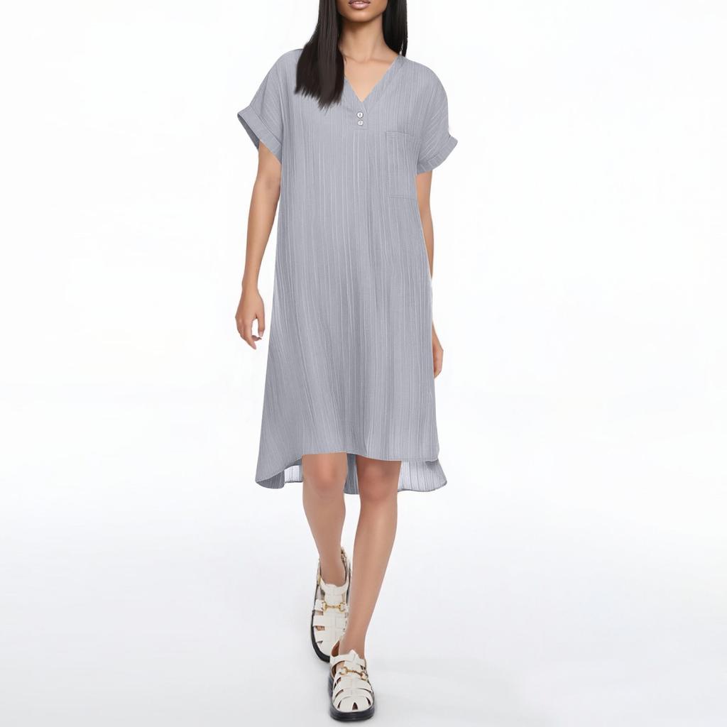 Женский темпераментный однотонный пуловер с V-образным вырезом, удобное повседневное платье на пуговицах