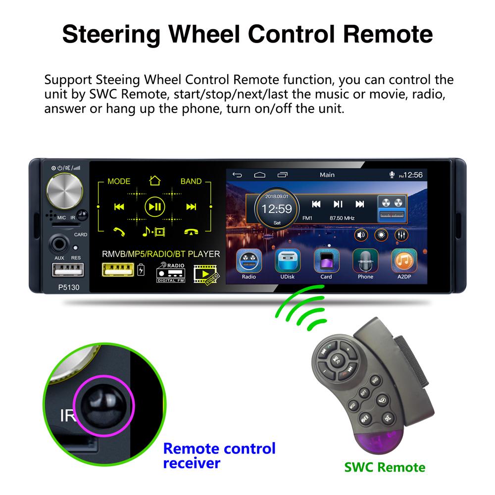Podofo Radio Car Autoradio 1 Din Multimedia MP5 Player 4.1" Touch Screen Radios Audio Stereo RDS Bluetooth Dual USB Microphone