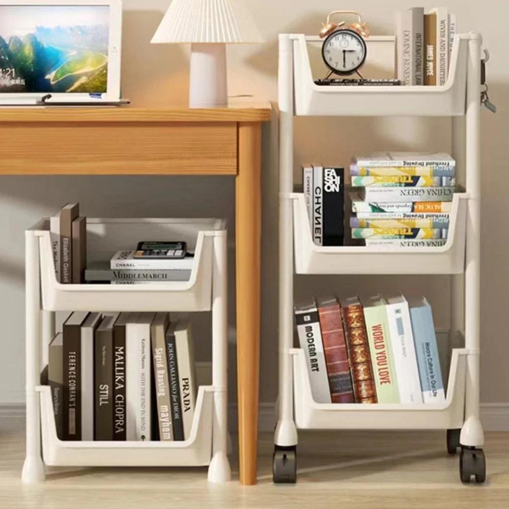 Передвижная книжная полка на колесиках, собранная стойка для хранения игрушек, большая вместимость, угловая стойка для хранения книг, многослойный простой шкаф-витрина