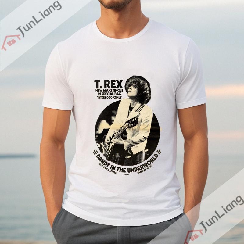 T Rex T Shirt Marc Bolan Glitter Portrait Glam Rock Classic Men Round Collar Short Sleeve