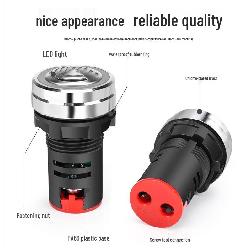 HUNJUN 22mm Red LED Active Metal Buzzer Alarm
