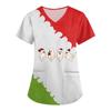 Women's Christmas Printed Uniform Work Uniform V-Neck Pocket Protective Work Uniform