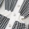 Autumn Winter Women Elegant V-neck Houndstooth Knitted Sweater Office Party Slim Bodycon Sheath Dresses